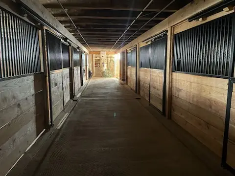 Finished stable aisle with rubber floor and stall fronts